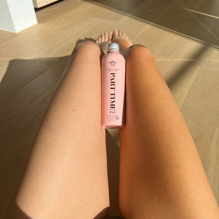 Mini Part Time Self Tan 100ml bottle – buildable streak-free sunless self tanning golden liquid before vs after results