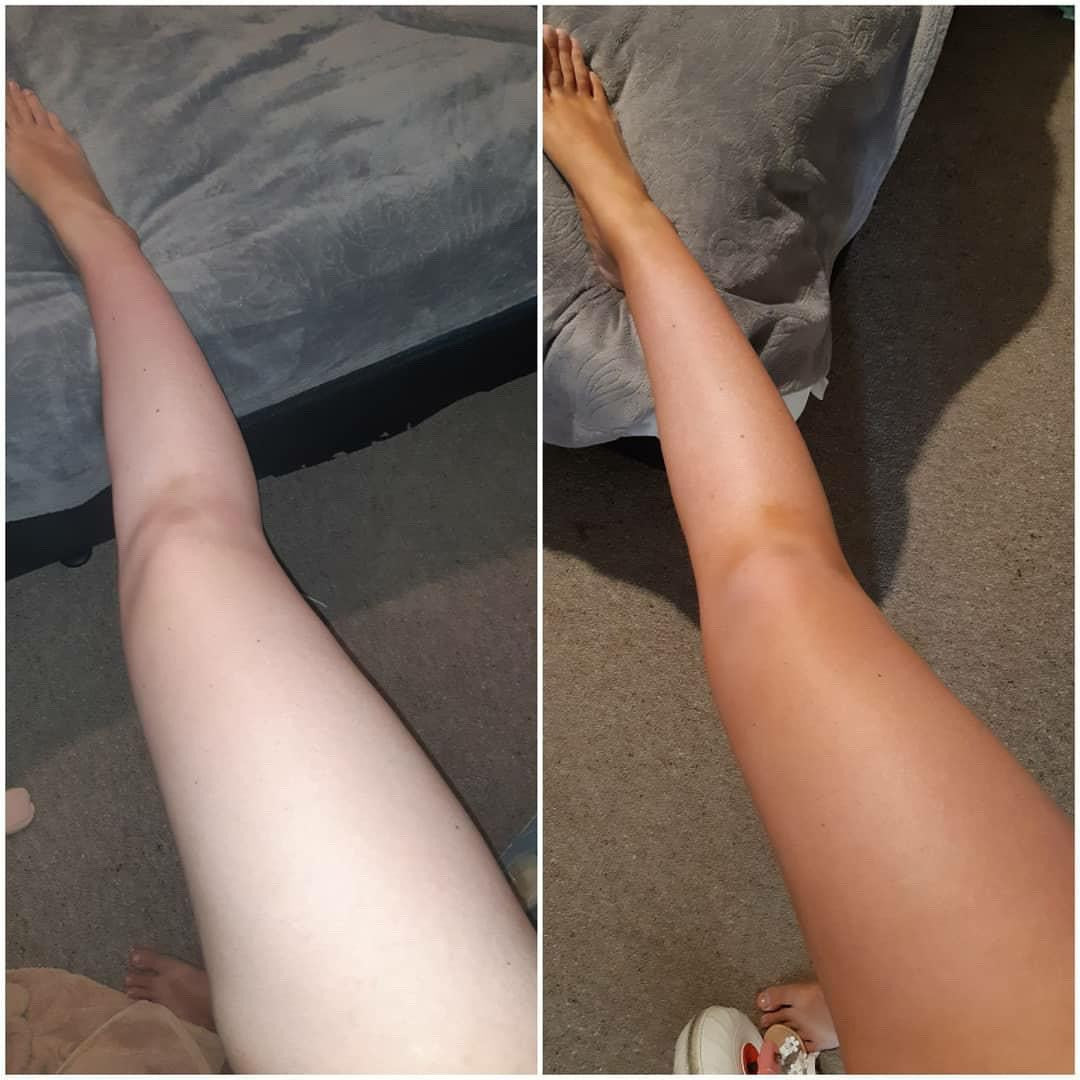 Mini Part Time Self Tan 100ml bottle – buildable streak-free sunless self tanning golden liquid before vs after